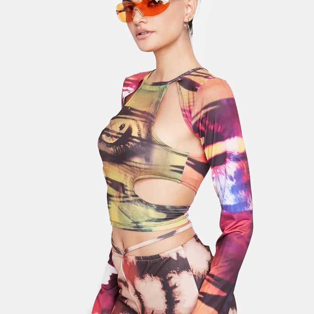 Jaded London Oracle Eye Print Long Sleeve Cropped top! perfect festival shirt - Picture 4 of 4